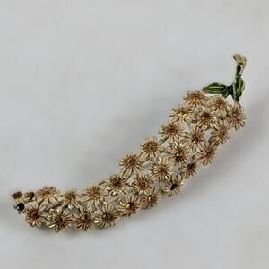 Vtg Daisy Brooch Gold Tone Enamel Rhinestone Floral Cascade Pin Spring Flowers